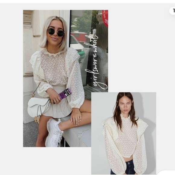 Zara Cream Lace Ruffled Long Sleeve Top - Picture 2 of 6